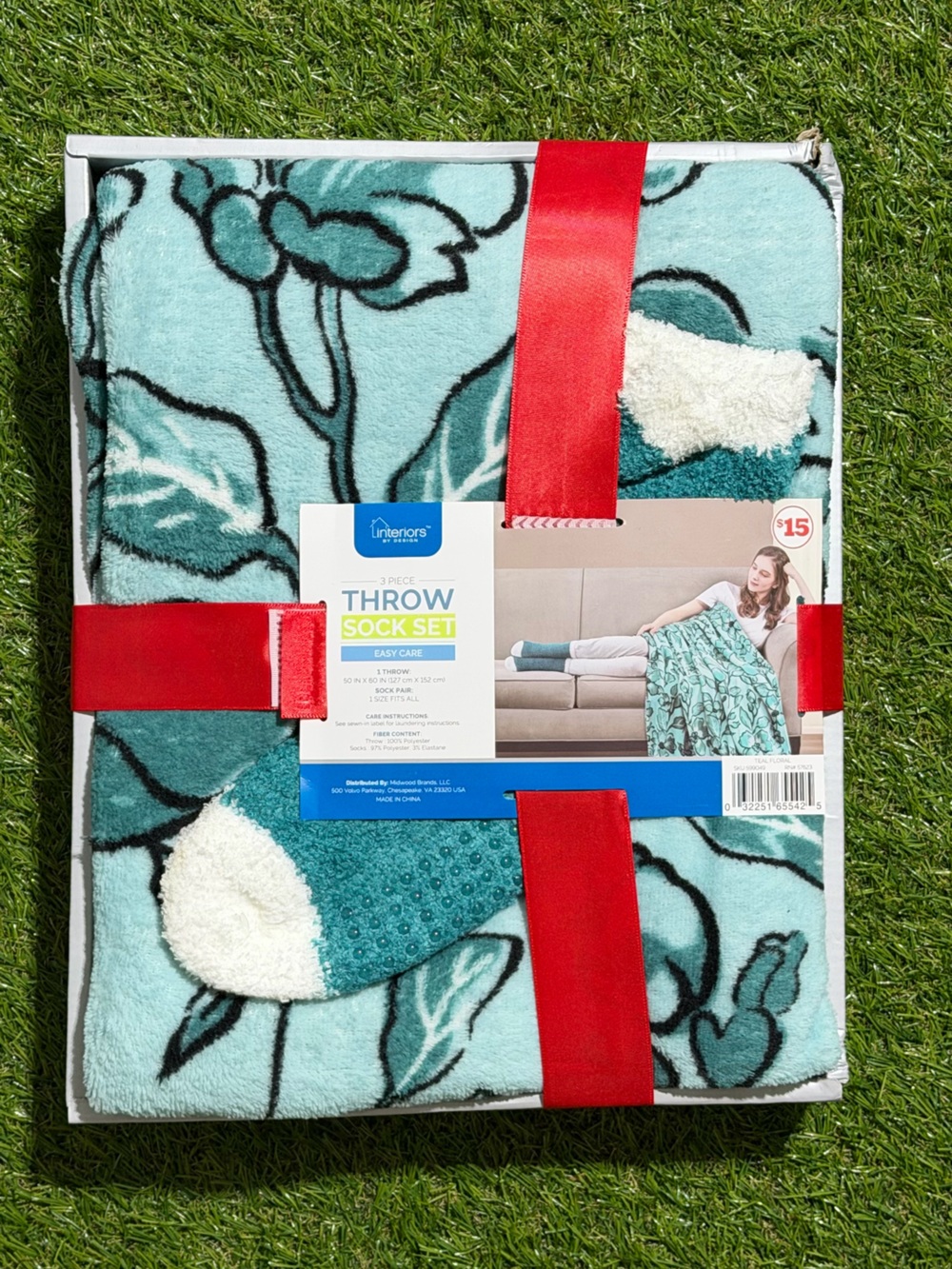 Teal Floral Plush Throw Blanket - Teal/White